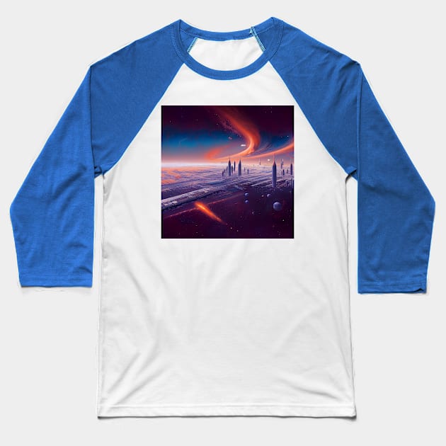 Interplanetary Spaceport Baseball T-Shirt by Grassroots Green